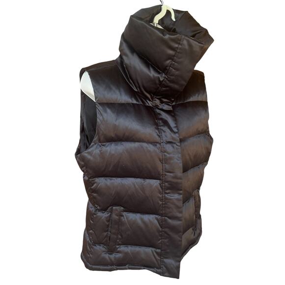 Talbots Down Puffer High Neck Puffer Vest Black Sheen Zip Front w/Snaps Womens M - Picture 3 of 8